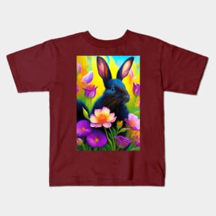 Spring Bunny and Flowers Painting Kids T-Shirt